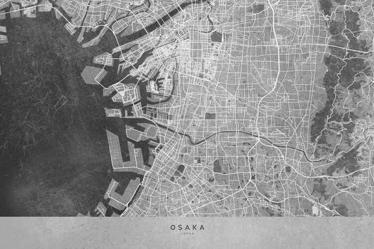 Fototapeta Map of Osaka, Japan, in gray vintage style