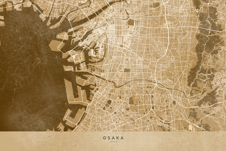 Fototapeta Map of Osaka, Japan, in sepia vintage style