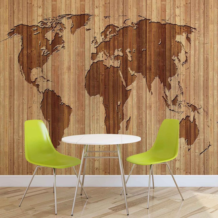 Mapa świata Wood Fototapeta
