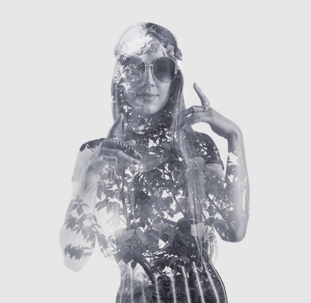 Fototapeta Multiple Exposure of hippie woman