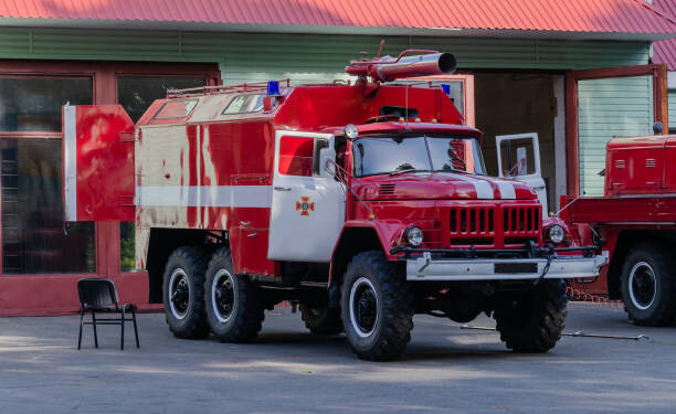 Fototapeta red car of the fire department,