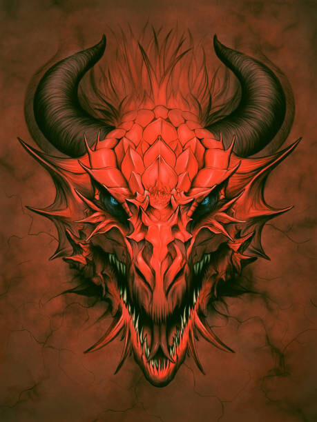 Fototapeta Red dragon in stone background