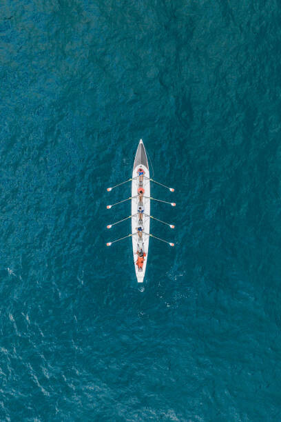 Fototapeta Rowboat on the ocean as seen from above, France