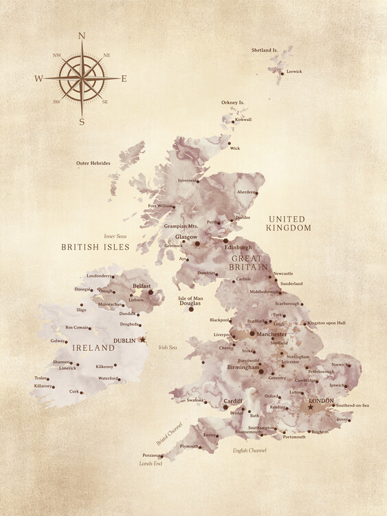 Fototapeta Sepia distressed map of the British Islands