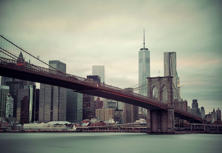 Fototapeta Sepia New York City Skyline Brooklyn Bridge