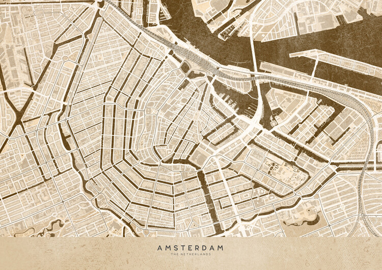 Fototapeta Sepia vintage map of Amsterdam
