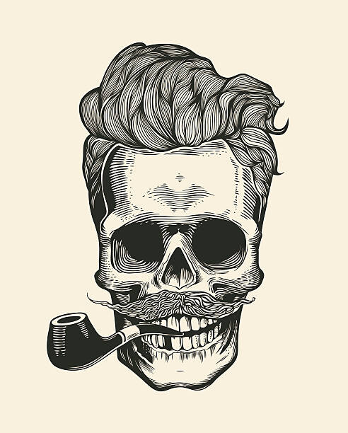 Fototapeta Skull. Hipster  silhouette with mustache,