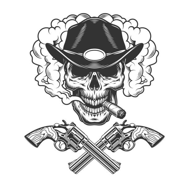 Fototapeta Skull smoking cigar in sheriff hat
