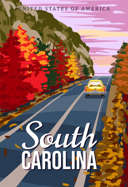 Fototapeta South Carolina travel vintage poster, autumn