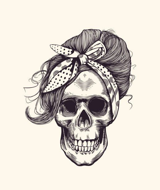Fototapeta Stylish human skull with fashionable 1960s