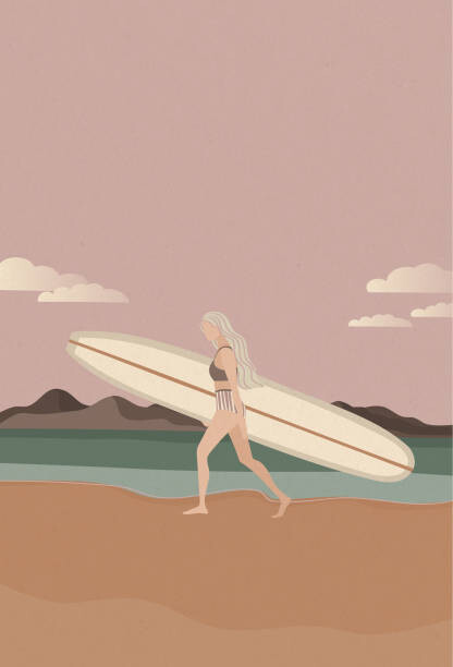 Fototapeta Surfer girl walking on the beach