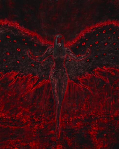 Fototapeta The woman with wings, dark fantasy illustration