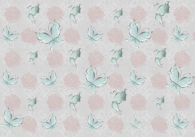 Fototapeta Vintage vzor, motýli a růže