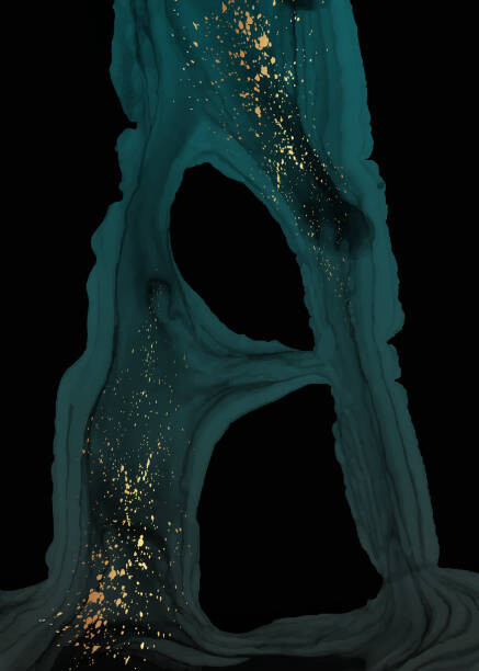 Fototapeta Watercolor background with abstract turquoise ink