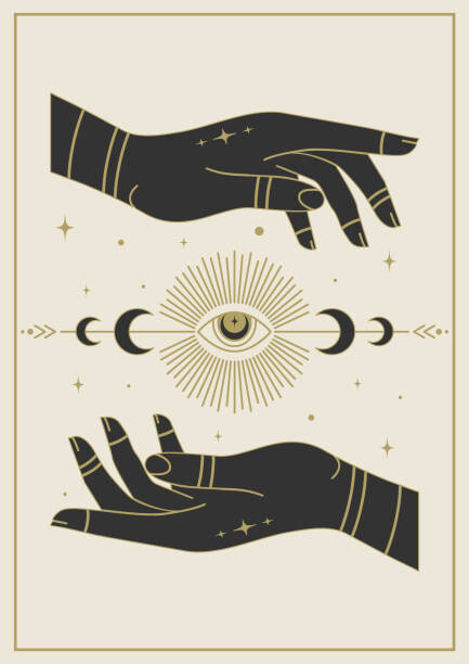 Fototapeta Witchcraft hands holding eye tarot postcard