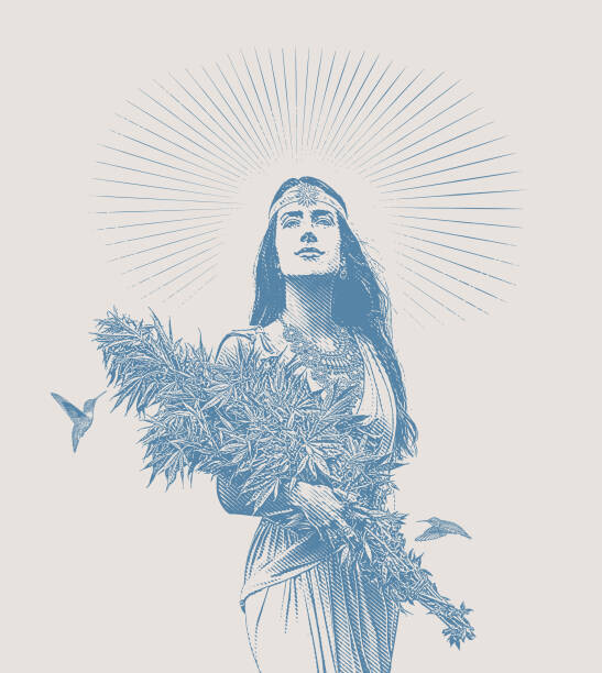 Fototapeta Woman holding bouquet of cannabis plants
