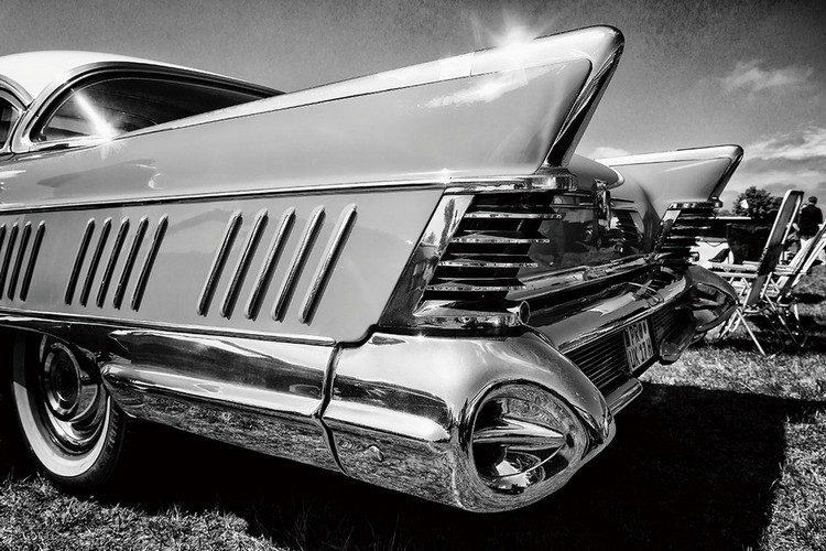 Glasbilder Cars - Black and White Cadillac