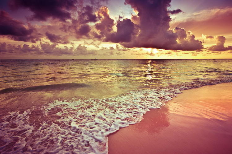 Glasbilder Pink Beach