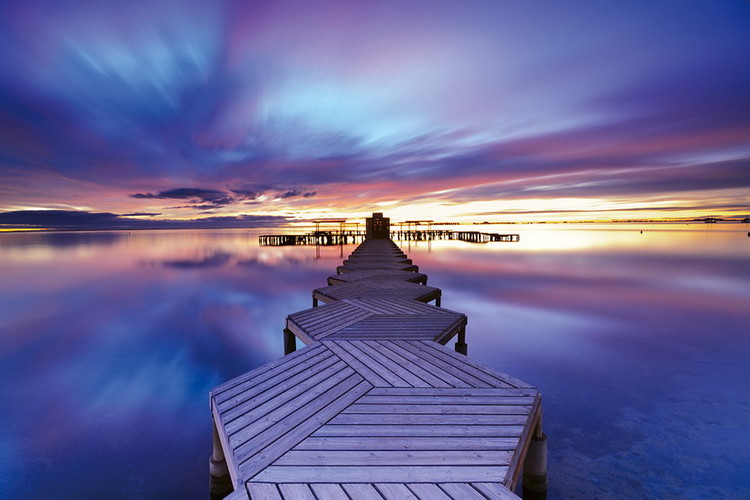 Glasbilder Wooden Landing Jetty - in the Morning