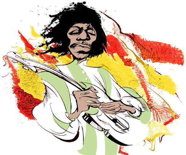 Samolepka Jimi Hendrix, American guitarist , colour caricature