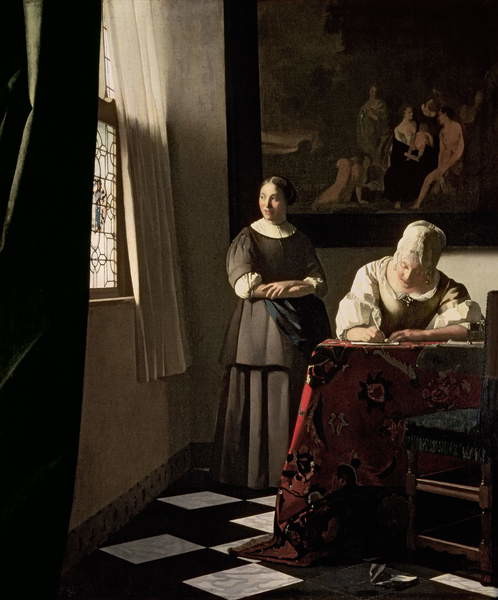 Samolepka Lady writing a letter with her Maid, c.1670