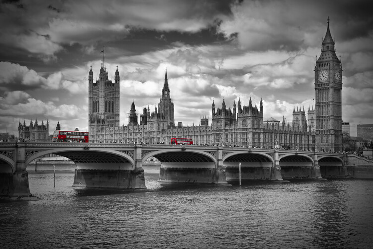 Billede på lærred LONDON Westminster Bridge & Red Buses