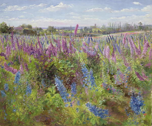 Billede på lærred Delphiniums and Poppies, 1991