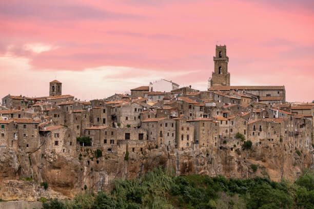 Bild auf Leinwand Stone houses of Pitigliano at sunrise,