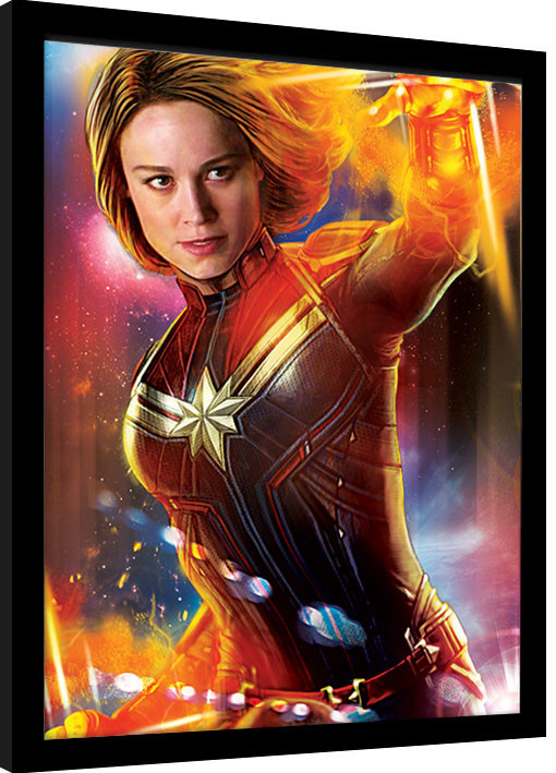 Captain Marvel - Glow Poster Incorniciato, Quadro su