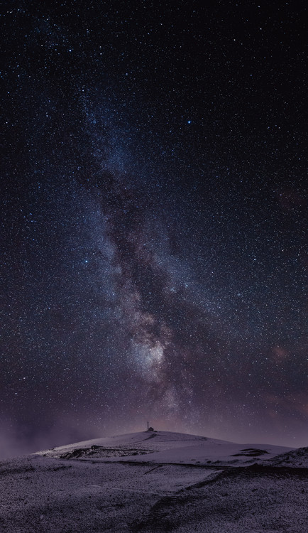 Umělecká fotografie Astrophotography picture of St Lary landscape with milky way on the night sky.