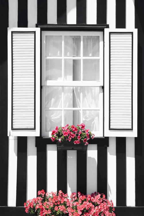 Umělecká fotografie Black and White Striped Window