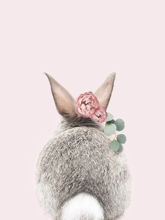Fotomural Flower crown bunny tail pink