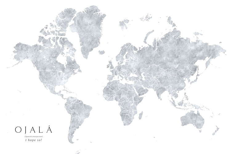 Fotomural Grayscale watercolor world map, I hope so