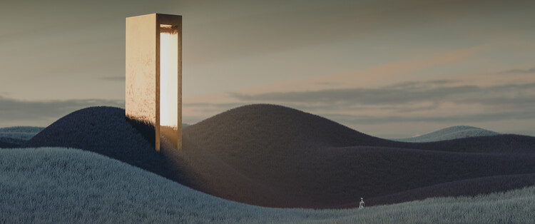 Umetniška fotografija Landscape with a tower emiting light series 6