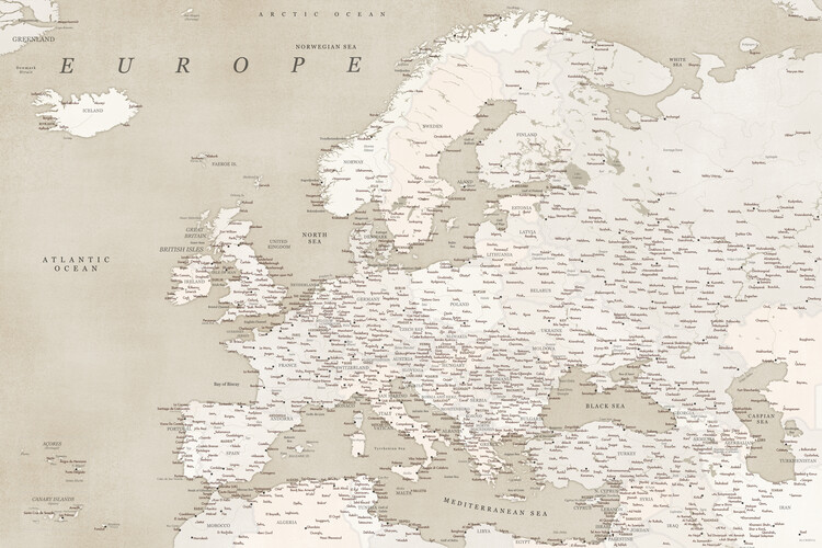 Sepia vintage detailed map of Europe Poster Mural XXL