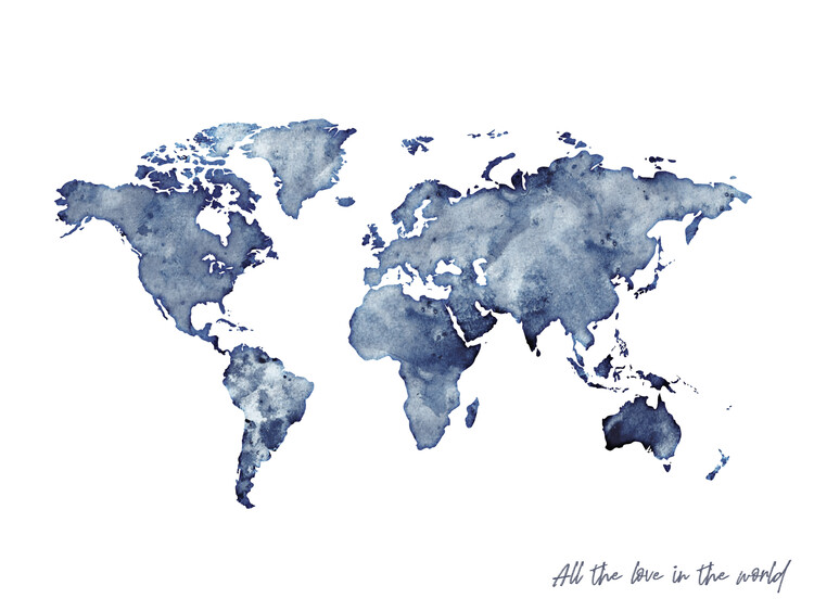 Ταπετσαρία τοιχογραφία Worldmap blue watercolor