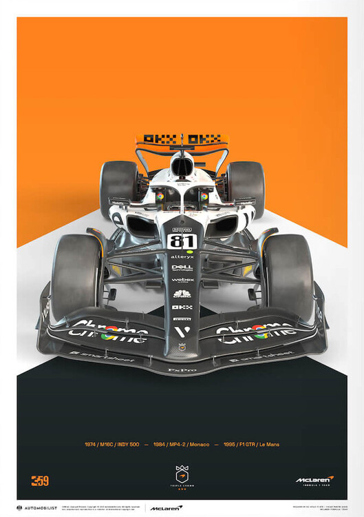 Umělecký tisk Mclaren Formula 1 Team - Oscar Piastri - the Triple Crown Livery - 60th Anniversary - 2023