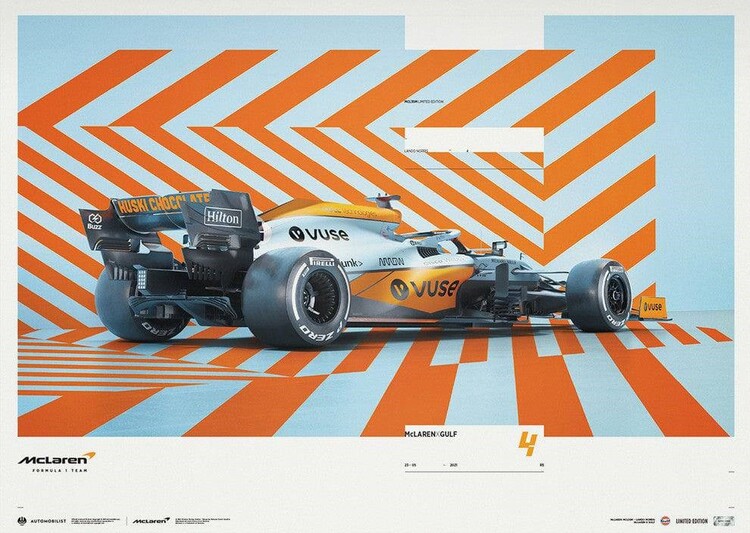 Umělecký tisk MCLAREN X GULF - HORIZONTAL - LANDO NORRIS - 2021
