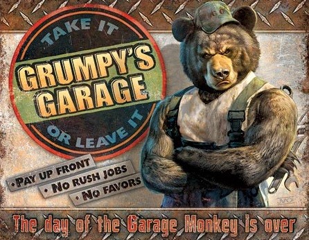 Plåtskylt Grumpy's Garage
