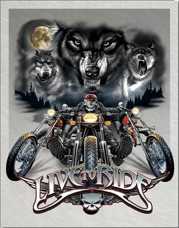 Metalni znak LIVE TO RIDE - wolves