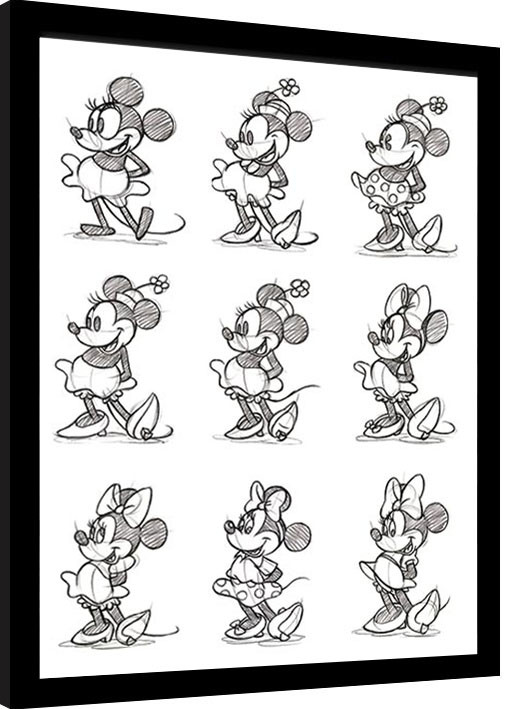 Poster encadré Minnie Mouse - Sketched - Multi