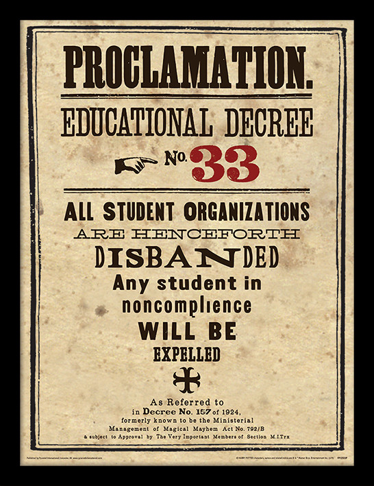 Zarámovaný plagát Harry Potter - Educational Decree No. 33