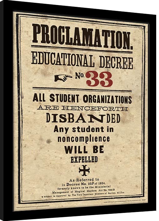 Zarámovaný plagát Harry Potter - Educational Decree No. 33