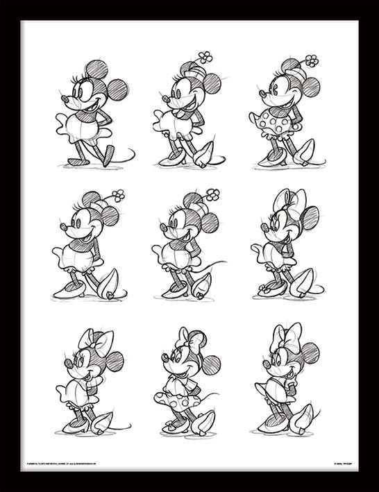 Zarámovaný plagát Minnie Mouse - Sketched - Multi