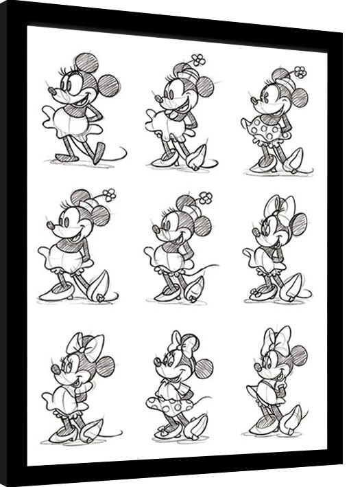 Zarámovaný plagát Minnie Mouse - Sketched - Multi