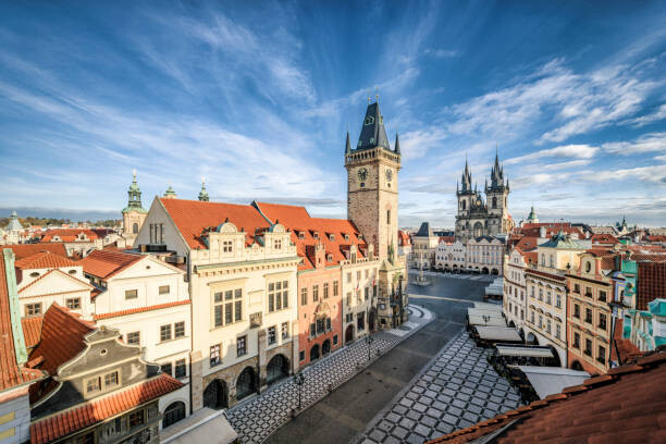 Obraz na plátně Aerial view of Old Town, Prague,