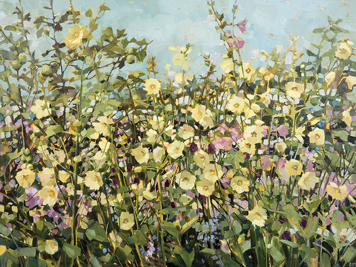Obraz na plátně Anne-Marie Butlin - Yellow Hollyhocks