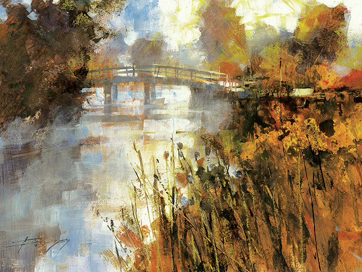 Obraz na plátně Chris Forsey - Bridge at Autumn Morning