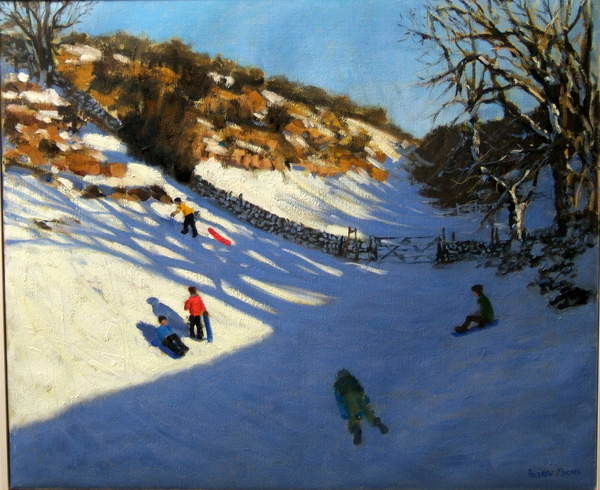 Obraz na plátně Snow in the valley, near Monyash, Derbyshire
