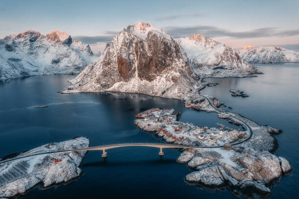 Obraz na plátně Aerial view of Reine in winter,
